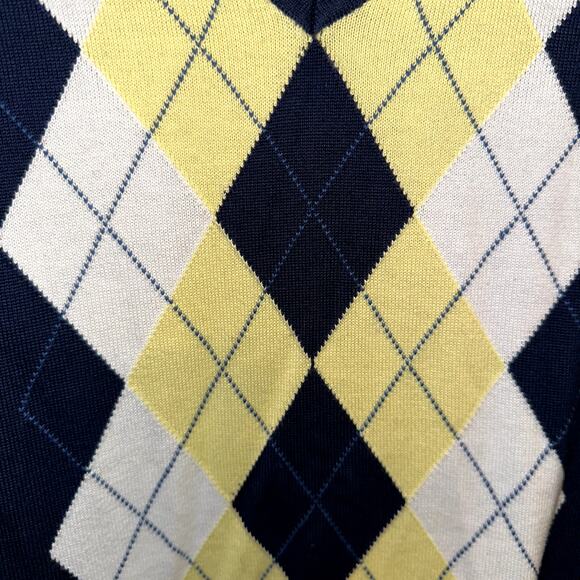 Jos A Bank Sweater Vest Men Large Navy Argyle Print David Leadbetter Golf Preppy - Picture 2 of 8
